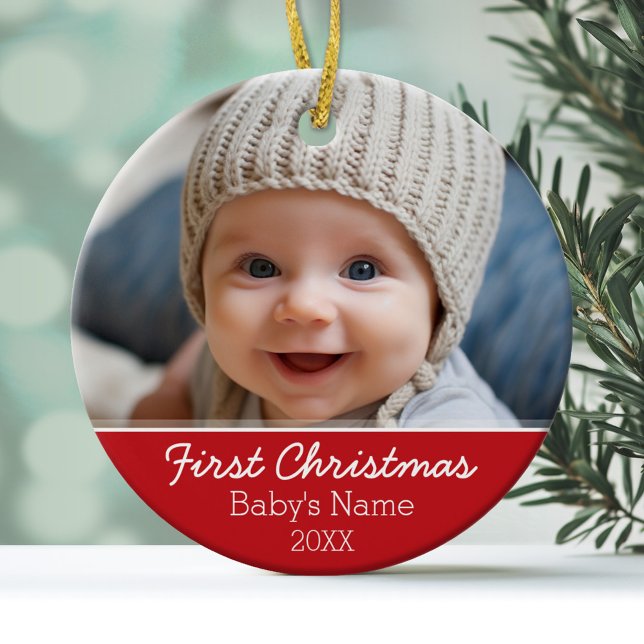 Das erste Weihnachtsfest des Babys - Modernes Mini Keramikornament (Baby's First Christmas Photo Ornament)