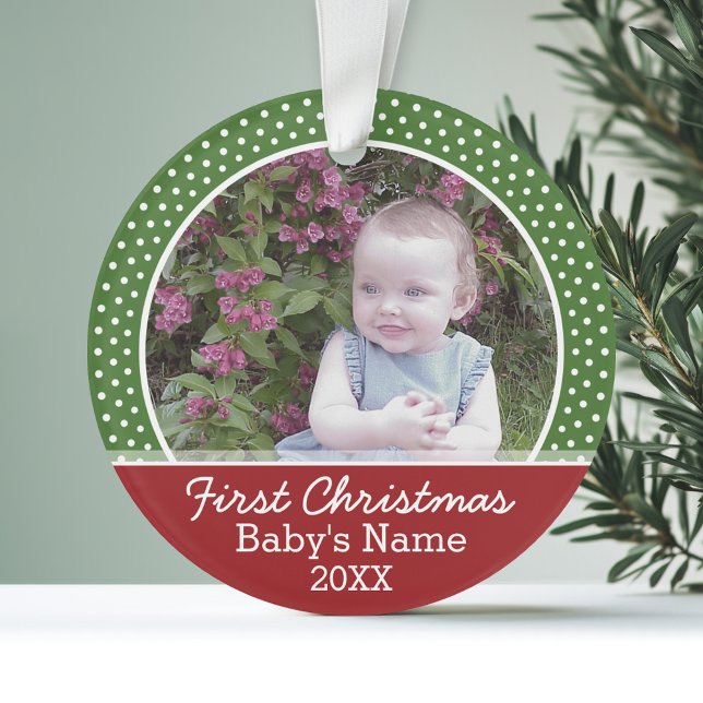 Das erste Weihnachtsfest des Babys - Rot und Grün Ornament (Personalized Ornament with Photo - First Christmas)
