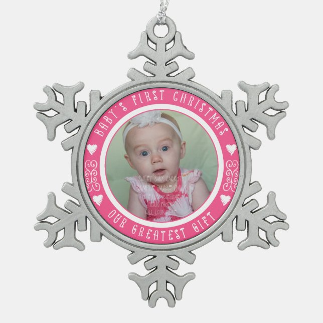 Das erste Weihnachtsfest des Babys - Unser bestes  Schneeflocken Zinn-Ornament (Vorderseite)