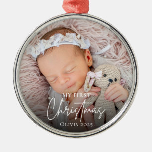 Das erste Weihnachtsfest des modernen Babys Foto K Ornament Aus Metall