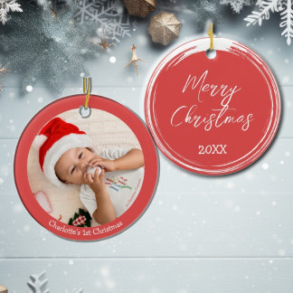 Das erste Weihnachtsfest-Foto des modernen Babys Keramik Ornament