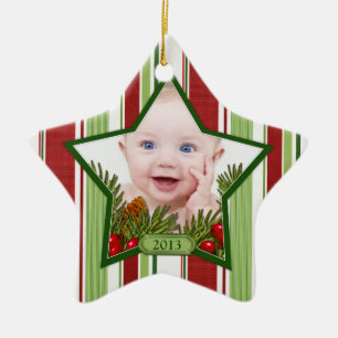 Das erste Weihnachtsfest im Foto Xmas Stripes Star Keramikornament