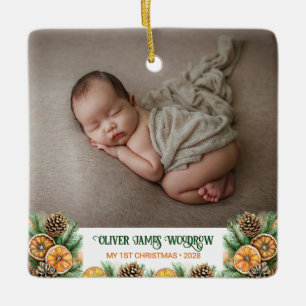 Das erste Weihnachtsfest im modernen Baby-Foto Keramikornament