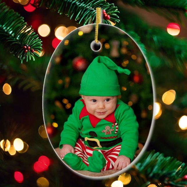 Das erste Weihnachtsfoto des Babys - Vorname Jahr  Keramik Ornament (Von Creator hochgeladen)