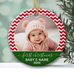 Das erste Weihnachtsgebäck des Babys - Rot-Chevro Keramik Ornament