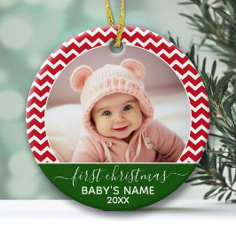 Das erste Weihnachtsgebäck des Babys - Rot-Chevron Keramik Ornament