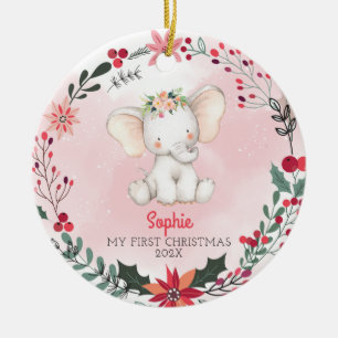Das erste Weihnachtslephant-Mädchen mit Namen Keramik Ornament