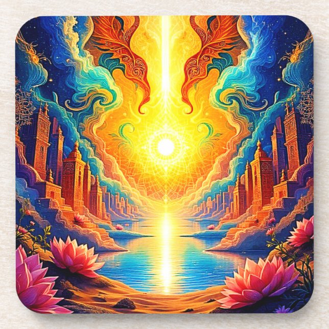 Das Erwachen einer göttlichen Lichtstadt Getränkeuntersetzer (Vorderseite)