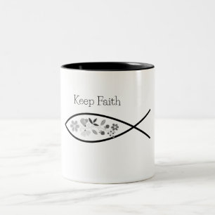 Das Faith Fish Logo mit Christlichen Blume behalte Zweifarbige Tasse