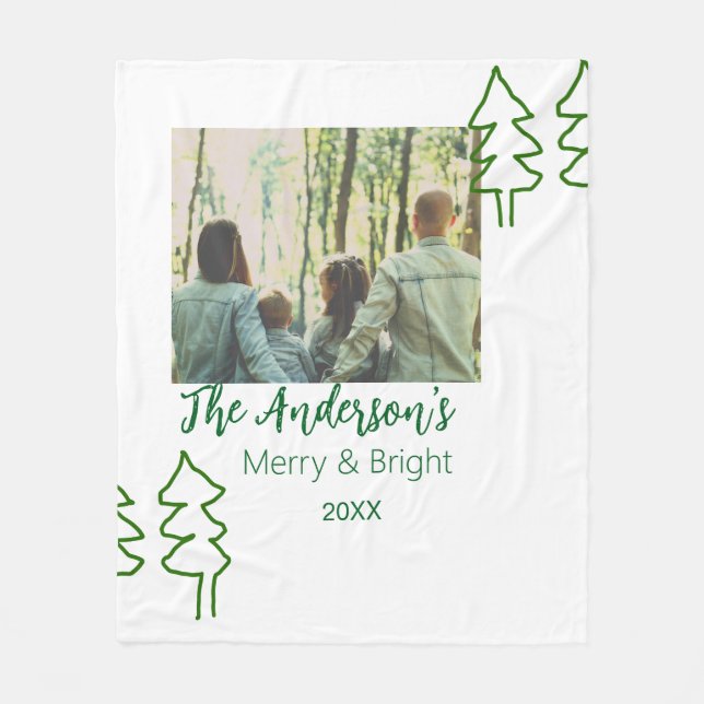 Das familiengrüne Weihnachtsbaum Foto modern Fleecedecke (Vorderseite)