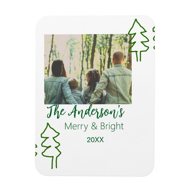 Das familiengrüne Weihnachtsbaum Foto modern Magnet (Vertikal)