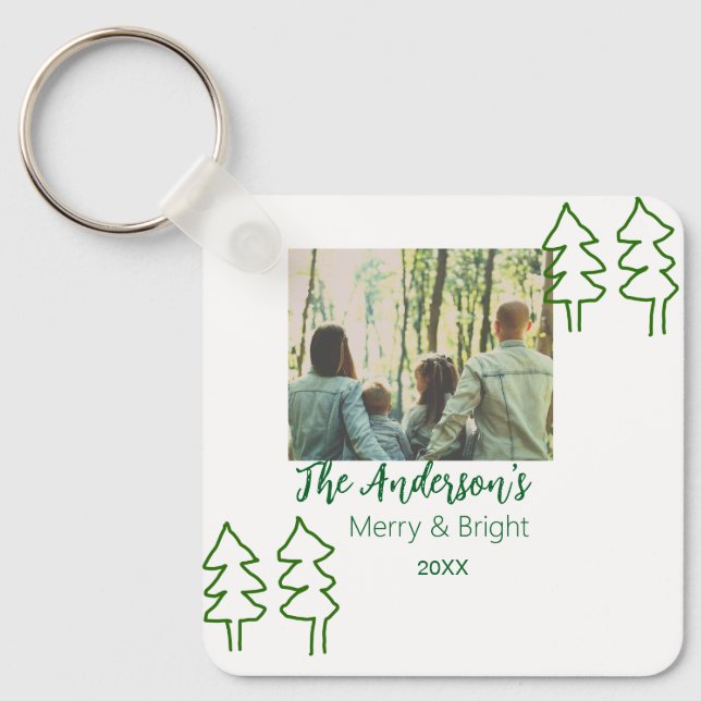 Das familiengrüne Weihnachtsbaum Foto modern Schlüsselanhänger (Vorderseite)
