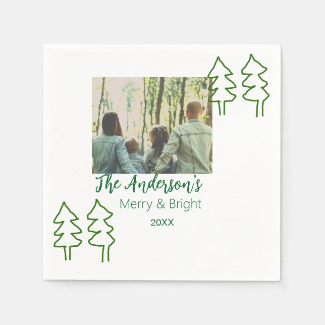 Das familiengrüne Weihnachtsbaum Foto modern Serviette (Vorderseite)
