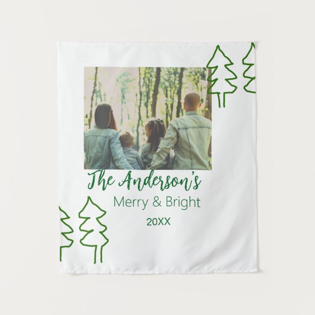 Das familiengrüne Weihnachtsbaum Foto modern Wandteppich (Vorderseite)