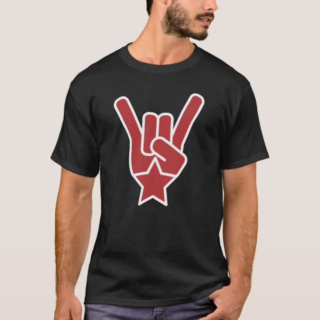 Das Felsen-Zeichen-Rot-Logo T-Shirt (Vorderseite)