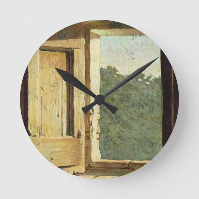Das Fenster (Öl auf Leinwand) Runde Wanduhr (Vorderseite)