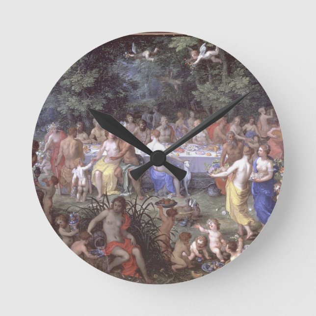 Das Fest der Götter (Öl auf Leinwand) Runde Wanduhr (Vorderseite)