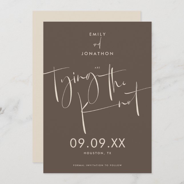 Das Festhalten des Knotens Eleganter Script Cream  Save The Date (Vorne/Hinten)