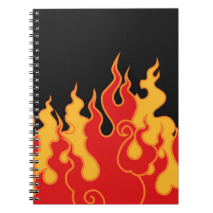 Das Feuer. Flammenzungen auf schwarzem Hintergrund Notizblock