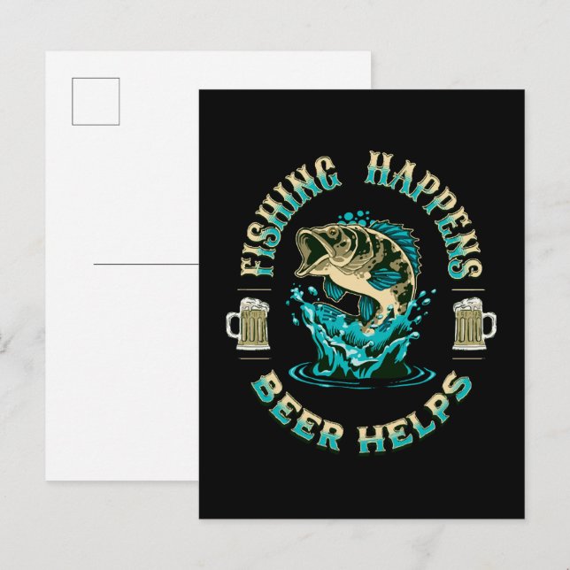 Das Fischen geschieht. Bier hilft! Einladungspostkarte (Vorne/Hinten)