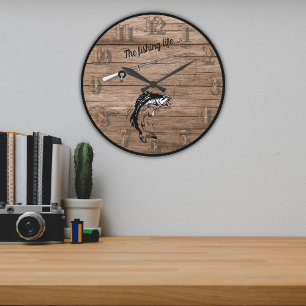 Das Fischleben mit der Angelrute Große Wanduhr