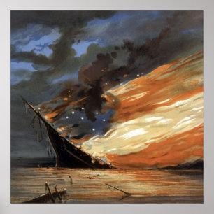 Das Flaggschiff des Zivilen Krieges gegen das Feue Poster