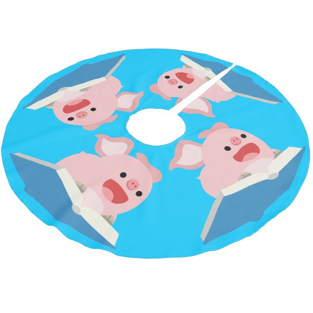 Das Fliegerbuch und der Cartoon-Schweinekirsch Polyester Weihnachtsbaumdecke (Schrägansicht)