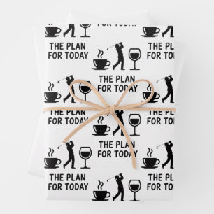 Das Flugzeug für heute Lustiger Golf Wein Kaffee G Geschenkpapier Set
