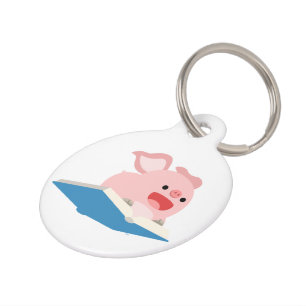 Das Flying Book and Cartoon Pig-Dog-Tag Tiernamensmarke