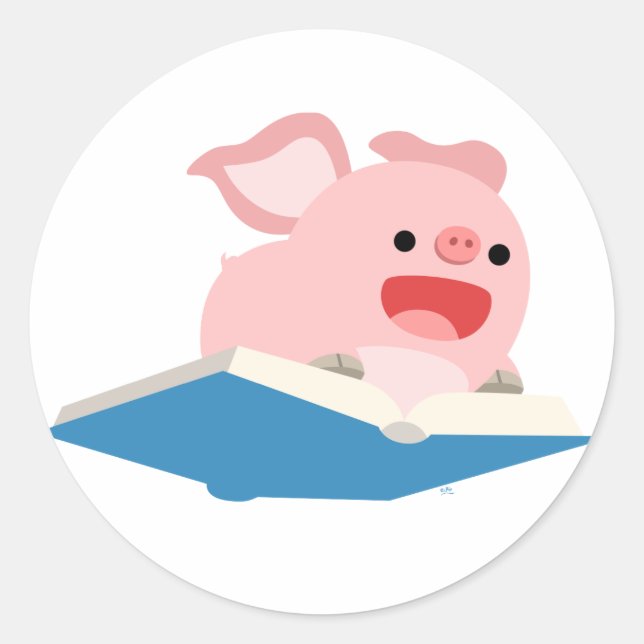 Das Flying Book und der Cartoon Pig-Sticker Runder Aufkleber (Vorderseite)