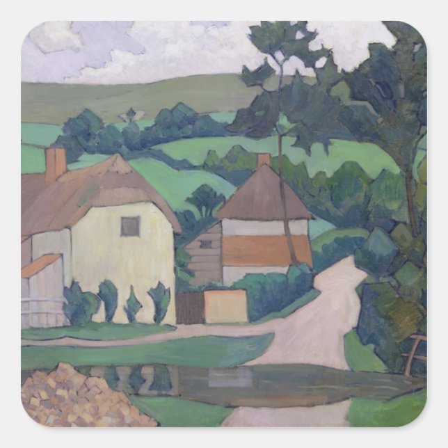 Das Ford (Öl auf Leinwand) Quadratischer Aufkleber (Vorderseite)