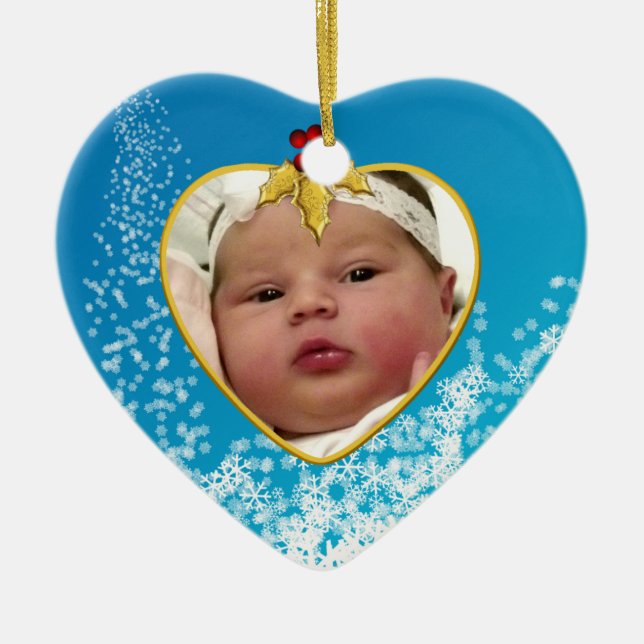 Das Foto-Andenken-Weihnachtsverzierung des Babys Keramik Ornament (Vorne)