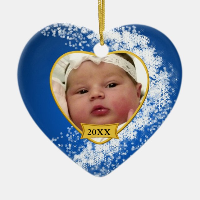 Das Foto-Andenken-Weihnachtsverzierung des Babys Keramik Ornament (Vorne)