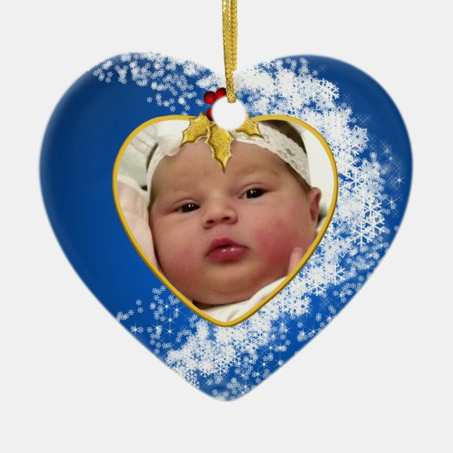Das Foto-Andenken-Weihnachtsverzierung des Babys Keramik Ornament (Vorne)