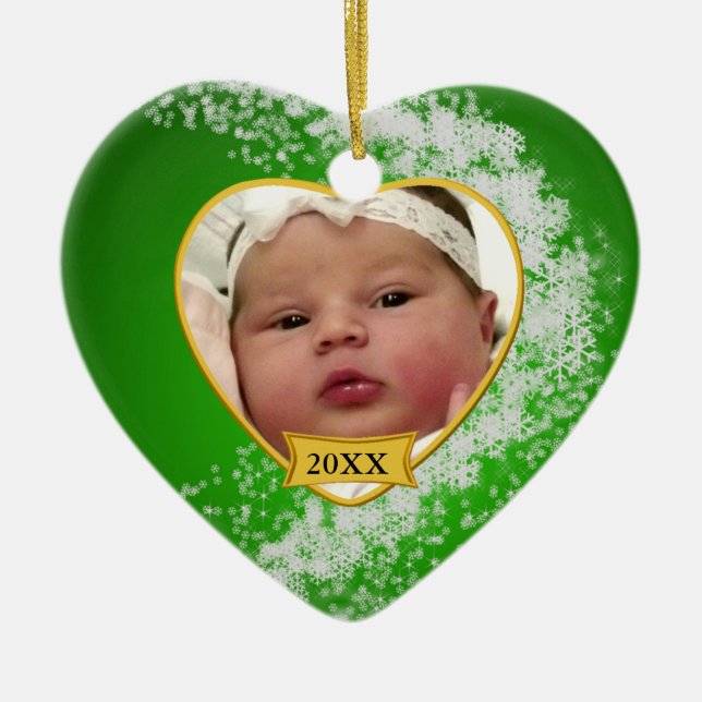 Das Foto-Andenken-Weihnachtsverzierung des Babys Keramik Ornament (Vorne)
