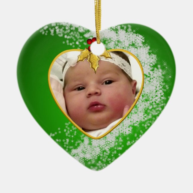 Das Foto-Andenken-Weihnachtsverzierung des Babys Keramik Ornament (Vorne)