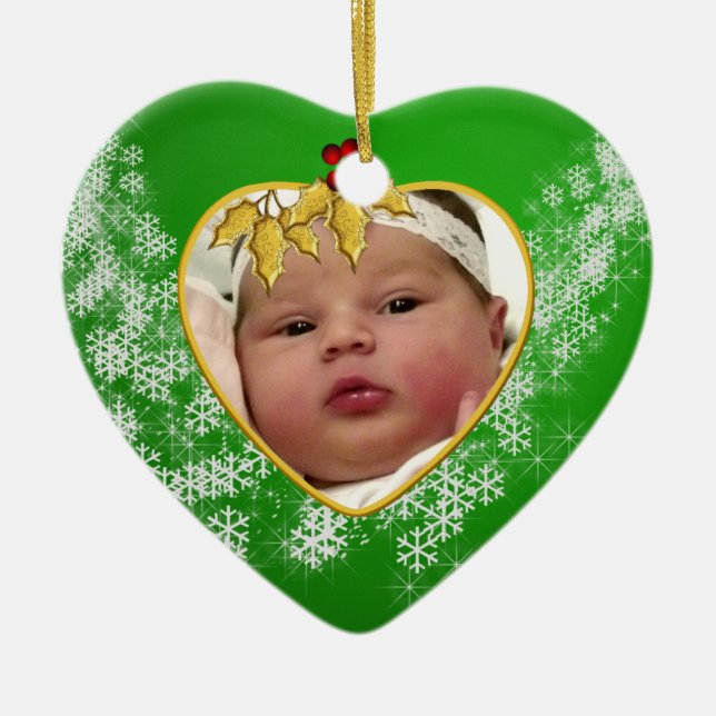 Das Foto-Andenken-Weihnachtsverzierung des Babys Keramik Ornament (Vorne)