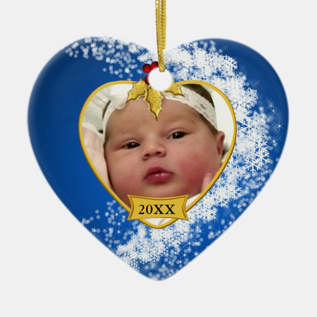 Das Foto-Andenken-Weihnachtsverzierung des Babys Keramikornament (Vorne)