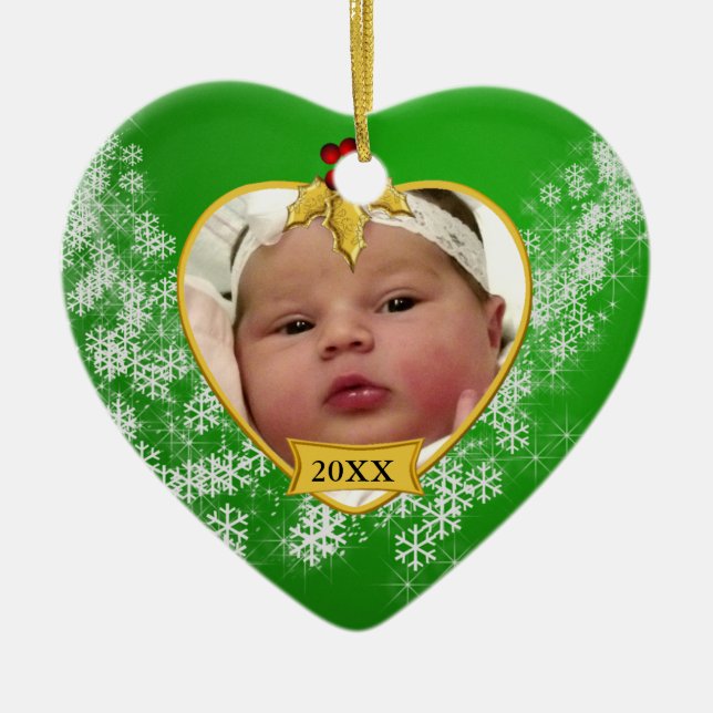 Das Foto-Andenken-Weihnachtsverzierung des Babys Keramikornament (Vorne)