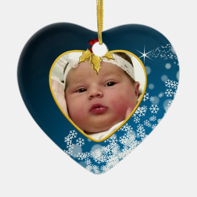 Das Foto-Andenken-Weihnachtsverzierung des Babys Keramikornament (Vorne)