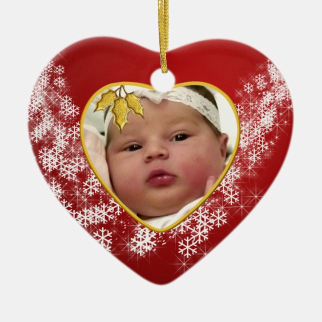 Das Foto-Andenken-Weihnachtsverzierung des Babys Keramikornament (Vorne)