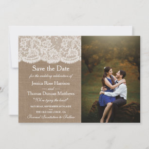 Das Foto Burlap & Lace Wedding Save The Date