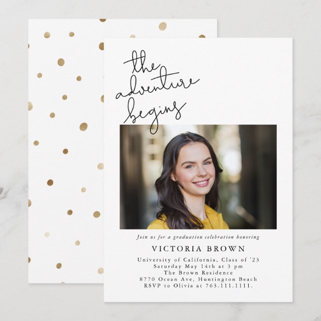 Das Foto der Abenteuer beginnt mit der Graduierten Einladung (Vorne/Hinten)