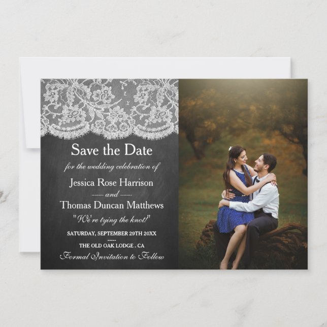 Das Foto der Chalkboard & Lace Wedding Collection Save The Date (Vorderseite)