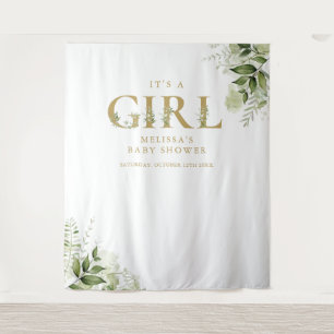 Das Foto des Girl Foliage Gold Babydusche Wandteppich
