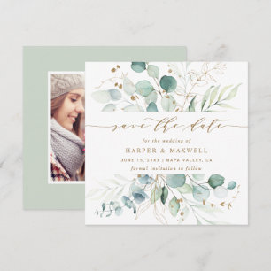 Das Foto für Botanische Hochzeiten in Gold und Grü Save The Date