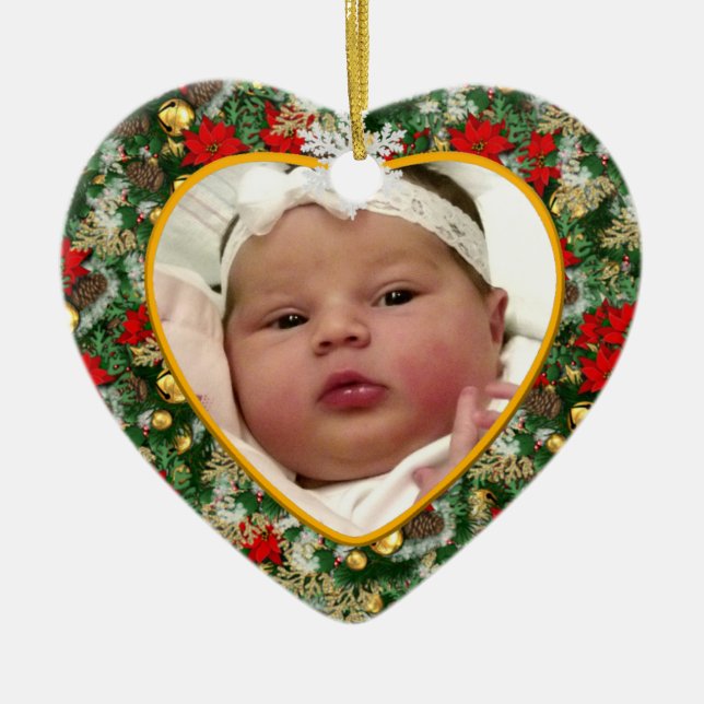 Das Foto-Weihnachtsverzierung des Andenken-Babys Keramikornament (Vorne)