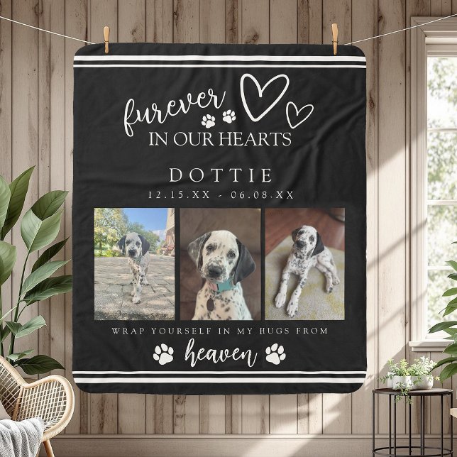 Das Foto zur Erinnerung an den Hund im Herzen Sherpadecke (Furever In Our Hearts Dog Memorial Photo Balck and White ,Hugs from Heaven Sherpa Blanket)