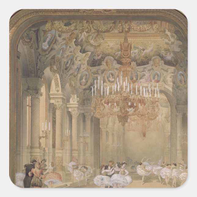 Das Foyer der Oper während des Mittelalters Quadratischer Aufkleber (Vorderseite)