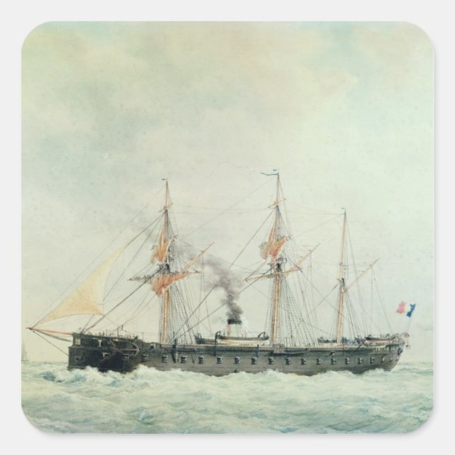 Das französische Schlachtschiff "La Gloire", 1880 Quadratischer Aufkleber (Vorderseite)